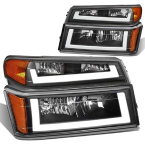 مجموعة المصابيح الأمامية من Auto Dynasty ومصابيح ممتصة للصدمات 4 قطع استبدال المصابيح الأمامية LED DRL المزدوجة المتوافقة مع Chevy Colorado GMC Canyon Isuzu I-Series 2004-2012، زاوية شفافة للمبيت الأسود