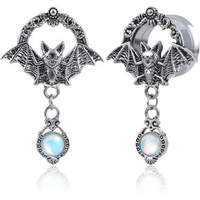 2PCS Stainless Steel Ear Dangle Gauges Plugs Bat Skull Chain Screw Fit Flared Ear Tunnels and Plugs Expander Earrings For Women Men Body Piercing Jewelry