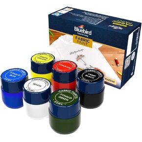 BLUEBIRD 6-Pack Fabric Paint, Primary Colors, 0.85 Fl Oz each, Permanent Fabric Paints for Clothes