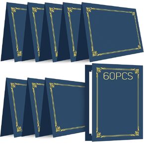 Certificate Holders 60 Pack Blue Diploma Holder Letter Size 8.5x11 350 GSM for Certificates Documents and Graduation Awards Diploma Cover with Gold Foil Border Durable Cardstock