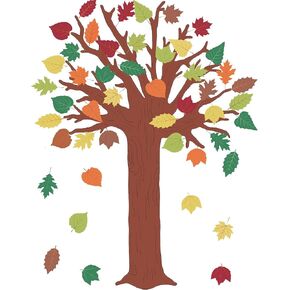 78 Pieces Classroom Tree Bulletin Board Set Autumn Thanksgiving Fall Tree Bulletin Board Decorations Fall Tree Cutout Maple Leaves Cutout for Classroom Home Decoration (Vintage Style)