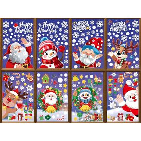 Christmas Window Stickers, 8 Pack, Snowman, Snowflake, Elk, Santa Window Decals (Section B - 8 Sheets)