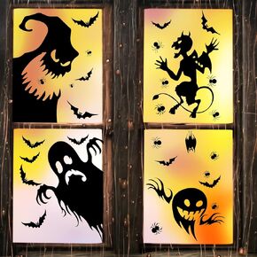 Halloween Window Cling Sticker, Giant Spooky Monster Stickers, Halloween Window Silhouette for Home Decoration, 4 Sheets