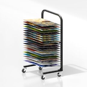 20 Shelf Art Drying Rack for Classroom - Art Storage Organizer Rack with Lockable Wheels Large Paint Drying Rack for Art Studios，Metal/Black
