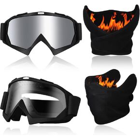 4 Pcs Motorcycle Goggles for Men Women with Half Face Mask Dirt Bike Goggles Atv Anti-uv Dustproof Windproof Winter Face Mask Riding Gear for Motorcycle Snowboarding Skiing Running Outdoor Sports
