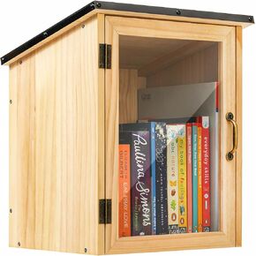Little Library Box Outdoor, Waterproof Free Library Box, Little Wood Cabinet for Sharing Books, Art Literature and Newspapers with Neighborhoods, Community and Schools (Upgraded)