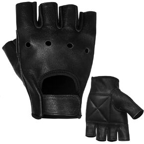 MARIB Leather Half Finger Cycling Wheelchair Gym Bus Driving Weight Lifting Glove