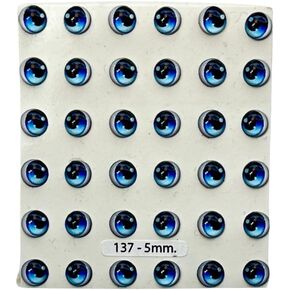 137-5 18 Pairs in Blue,Adhesive or Self-Adhesive or Self-Adhesive 3D Resin Eyes, 5mm Wide, for use with Clay, Cold Porcelain, Sculpture, Polymer Clay, EVA, Felt, Fabric, Plaster, Paper, Ceramics