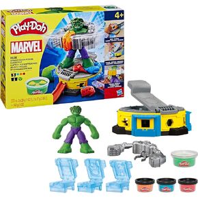 Play-Doh Marvel Hulk Smash & Squish Kids Playset with Bendy Action Figure and Accessories, Imagination Toys for Boys and Girls 4 and Up