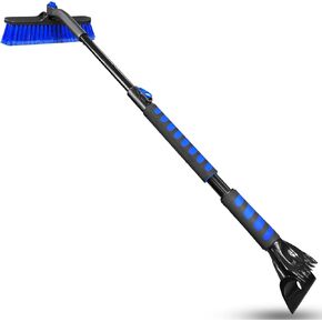 44'' Snow Brush Ice Scraper for Car Windshield, Extendable Snow Removal Tool Car Brush with Comfortable Foam Grip and Sturdy Aluminum Handle for Car, Truck, SUV