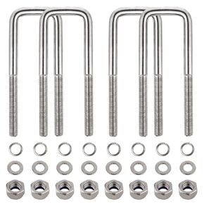 4 Sets 304 Stainless Steel Square U-Bolt Kits, Heavy Duty U-Bolt with Nuts,Flat and Lock Washers for Boat Trailers,Automobiles Trailers,Ski Boats,and Sailboat Trailers (1/2" D x 2-1/16" W x 6-5/16" L)