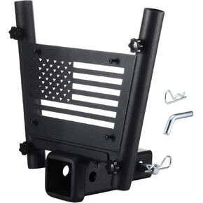 Hicarer Hitch Mount Dual Flag Pole Holder Fits Standard 2" Receivers, Hitch Flag Pole Mount with Hitch Receiver & License Plate Mounting Holes, Universal for Truck SUV RV Trailer Pickup Camper