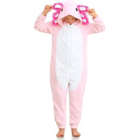 Halloween Unisex Kids Plush Axolotl Onesie Hoodie Jumpsuit 4-12 Years