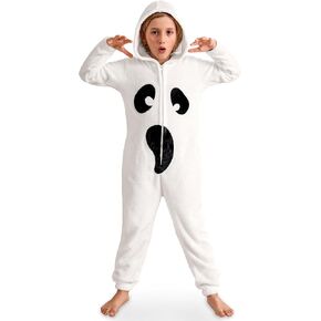 Unisex Kids Ghost Onesie Halloween Zipper Down Jumpsuit 4-12 Years
