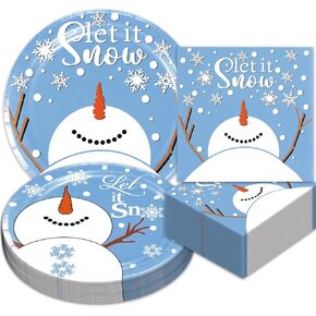 Let It Snow Christmas Tableware Snowman Dinnerware Set, Let It Snow Paper Plates Napkins for Winter Christmas Party Supplies Serves 24