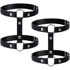 Lystaii 2 PCS 2 Rows Leather Leg Harness Garter Harness Adjustable Elastic Leather Leg Belt Thigh Ring Garter for Women
