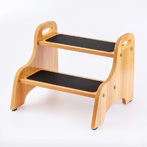 StrongTek 2 Pack Wooden 2 Step Stools for Kids & Adults, Non-Slip Surface, Skid-Resistant Foot Pads, 300 lbs Capacity, Portable with Handles, Safe & Sturdy Design for Kitchen, Bathroom, Bedroom, Home