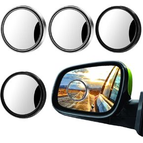 4Pcs Blind Spot Mirror, 2" Round Convex Mirrors with Wide Angle Adjustable Stick, HD Glass Frameless Convex Rear View Mirror for Cars/SUVs/Trucks/Trailers/RVs
