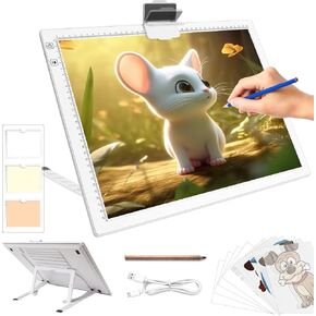 A3 Light Pad - Rechargeable Diamond Painting Light Board with Stand, 3 Colours Stepless Dimmable 6 Levels Brightness Tracing Light Box, Battery Powered Portable Light Pad for Weeding Vinyl Tracing