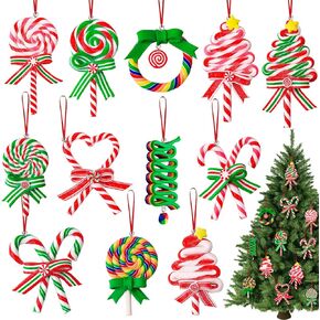XIMISHOP 48PCS Christmas Candy Cane Hanging Ornaments Candy Lollipop Christmas Tree Decorations Plastic Twisted Crutch Ornaments for Xmas Crafts Indoor Outdoor Decor (Red and White)