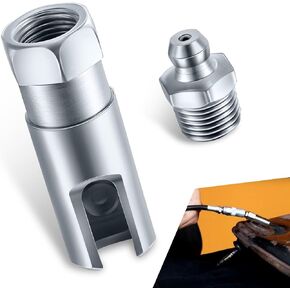 1 PC Automotive 90 Degree Push-on Slotted Grease Nozzle Connector with 1/8" NPT Thread Grease Gun Hose Adapter, Retrofit Replacement Accessory, Suitable for Most Cars, Trucks, Farms (Silver)