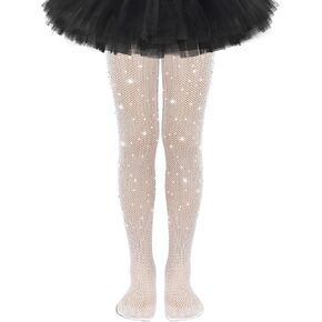 qikqik Girls Fishnet Tights Kids Fishnet Stockings Toddler Glitter Tights Sparkly Tights for Girl Halloween Tights Rhinestone
