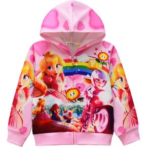 Princess Peachs Girl's Zip Up Hoodie Long Sleeve Top Cartoon Sweatshirt for Kids Pink Outfit in Saudi Arabia