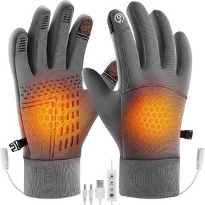 USB Heated Gloves for Men Women, Full Finger Hand Warmers Gloves 3 Levels Temperature Thermal Heated Mittens Double-Sided Heating Hand Warmers Winter Gifts for Outdoor Skiing Cycling (Grey