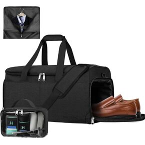 Garment Bags for Travel, Convertible Carry on Garment Bag with Shoe Compartment, SOLOSAIC Garment Duffle Bags for Travel for Men Women, 2 in 1 Hanging Dress Suitcase Suit Bag with Toiletry Bag, Black