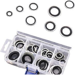 30 PCS Car Air Conditioning Compressor Gasket Classification Combination Transparent Storage Box Set, 6 Specifications of High Temperature Resistant Cooling Pump Sealing Gaskets (Black)