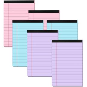 Legal Pads 8.5 x 11 Colored Note Pads 8.5 x 11 Note Paper, 6 Pack Purple Paper Pads 8.5 x 11 Wide Ruled Notepads, Colored Legal Pads 8-1/2 x 11 Writing Pad, Pink Notebook Paper 8.5 x 11, 30 Sheets/Pad