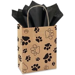 Christmas Paw Print Gift Bag Set Set of 5 gift bags with tissue paper and gift tag (Black Tissue)