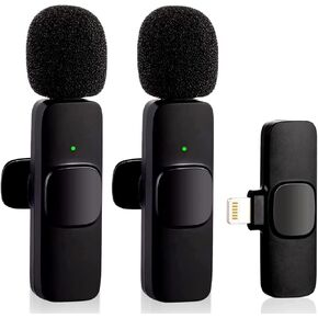 Wireless Microphone for iPhone iPad, Plug-Play Wireless Lavalier Mic with 2 Microphone for Phone Video Recording, Interview, Vlog, Auto Sync and Noise Reduction…