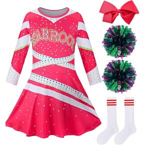Girls Cheerleader Costume Outfit Halloween Cheer Uniform Dress Up with Accessories