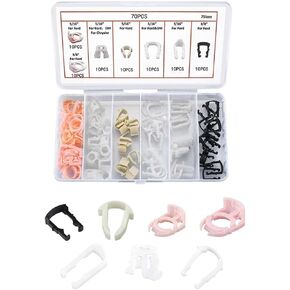 70PCS Car Fuel Line Clips, 7 Sizes Fuel Line Retainer Clips Assortment Kit, Plastic Fuel Line Retaining Clips Replacement 3/8" & 5/16" Fuel Line Clamp, Compatible with Ford GM Chrysler (70)