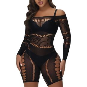XIUSEMY امرأة الملابس الداخلية ارتداءها شبكة صيد السمك Bodystocking قدس خارج بذلة Bodycon مثير رومبير