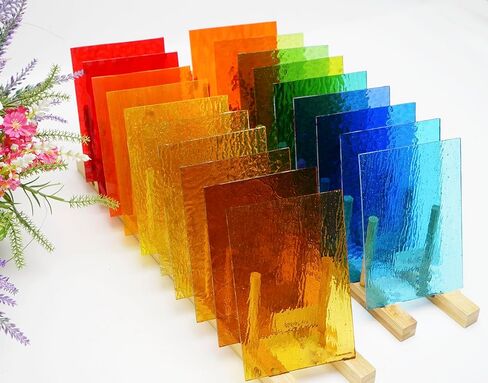 Lanyani 26 Sheets Transparent Stained Glass Sheets Packs for Art Crafts, Textured Bright Color Variety Translucent Cathedral Art Glass Sheets for Mosaic Glass DIY Projects, 4x6 inches in Saudi Arabia