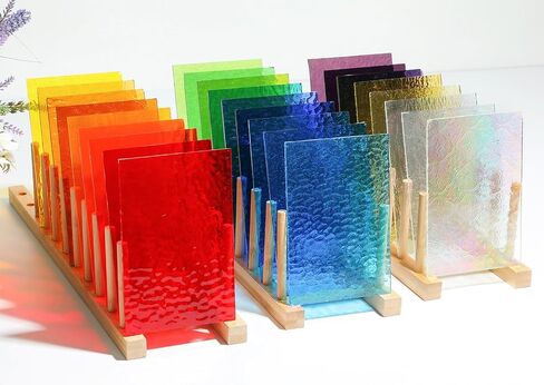 Lanyani 26 Sheets Transparent Stained Glass Sheets Packs for Art Crafts, Textured Bright Color Variety Translucent Cathedral Art Glass Sheets for Mosaic Glass DIY Projects, 4x6 inches in Saudi Arabia