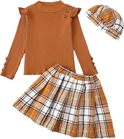 Little Girls Clothes Winter Fall Outfit Casual Long Sleeve Dress Ruffle Shirt Girl Plaid Skirt Set Cute Dresses for Kids in Kuwait