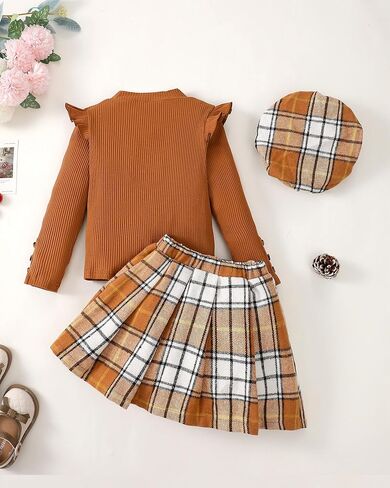 Little Girls Clothes Winter Fall Outfit Casual Long Sleeve Dress Ruffle Shirt Girl Plaid Skirt Set Cute Dresses for Kids in Kuwait