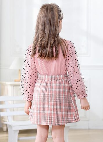 Girl Fall Outfits Long Sleeve Cute T-Shirt Tops+Plaid Skirts Set Winter Clothes 2-9T in Saudi Arabia