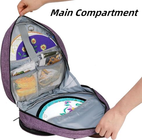 حقيبة مشروع تطريز كولوتش بمقبض، حقيبة تخزين غرز أرجوانية، لوازم الخياطة المحمولة، حقيبة حمل للحرف اليدوية، وأطواق التطريز، والرسوم البيانية والخيوط in Kuwait