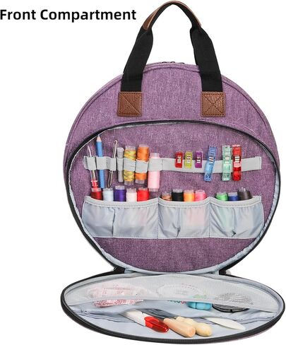 حقيبة مشروع تطريز كولوتش بمقبض، حقيبة تخزين غرز أرجوانية، لوازم الخياطة المحمولة، حقيبة حمل للحرف اليدوية، وأطواق التطريز، والرسوم البيانية والخيوط in Kuwait