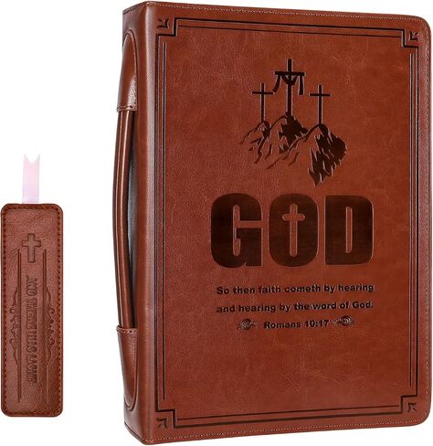 Leather Bible Cover with Soft Handle, Large Bible Book Carrying Case Cover(with Exquisite Bookmark), Church Bible Bag As Gift for Women, Man, Girls, Boy (Pink Print) in Kuwait