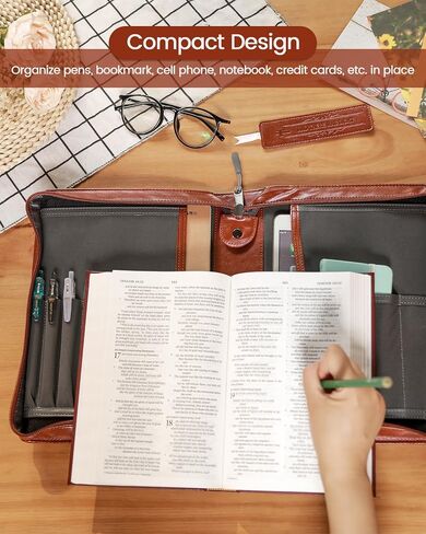 Leather Bible Cover with Soft Handle, Large Bible Book Carrying Case Cover(with Exquisite Bookmark), Church Bible Bag As Gift for Women, Man, Girls, Boy (Pink Print) in Kuwait