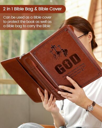 Leather Bible Cover with Soft Handle, Large Bible Book Carrying Case Cover(with Exquisite Bookmark), Church Bible Bag As Gift for Women, Man, Girls, Boy (Pink Print) in Kuwait