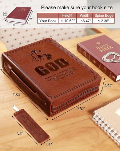 Leather Bible Cover with Soft Handle, Large Bible Book Carrying Case Cover(with Exquisite Bookmark), Church Bible Bag As Gift for Women, Man, Girls, Boy (Pink Print) in Kuwait