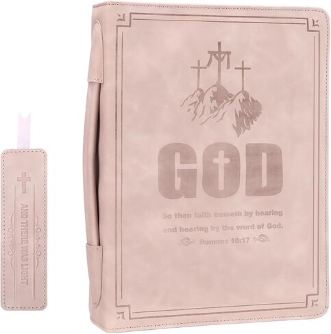 غطاء جلدي للكتاب المقدس بمقبض ناعم، غطاء كبير لحقيبة حمل كتاب الكتاب المقدس (مع إشارة مرجعية رائعة)، حقيبة الكتاب المقدس للكنيسة كهدية للنساء والرجال والفتيات والصبي (بني داكن + طباعة) in Kuwait