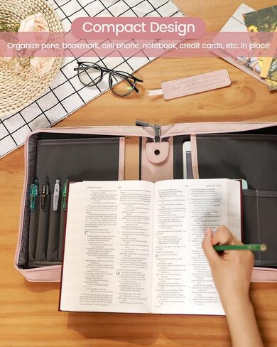 غطاء جلدي للكتاب المقدس بمقبض ناعم، غطاء كبير لحقيبة حمل كتاب الكتاب المقدس (مع إشارة مرجعية رائعة)، حقيبة الكتاب المقدس للكنيسة كهدية للنساء والرجال والفتيات والصبي (بني داكن + طباعة) in Kuwait