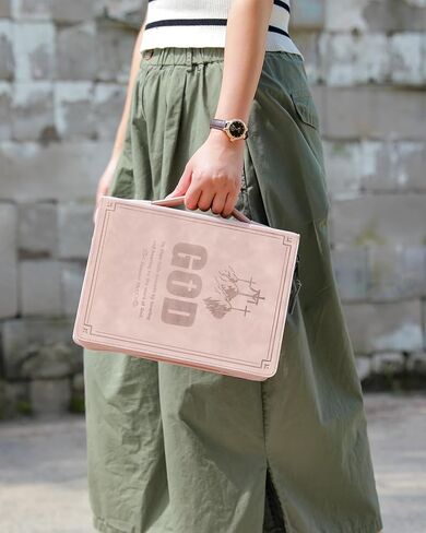 غطاء جلدي للكتاب المقدس بمقبض ناعم، غطاء كبير لحقيبة حمل كتاب الكتاب المقدس (مع إشارة مرجعية رائعة)، حقيبة الكتاب المقدس للكنيسة كهدية للنساء والرجال والفتيات والصبي (بني داكن + طباعة) in Kuwait